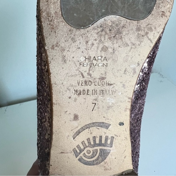 Chiara Ferragni Flirting Winking Eye Pink Glitter Ballet Flats Size 7 - Picture 11 of 11